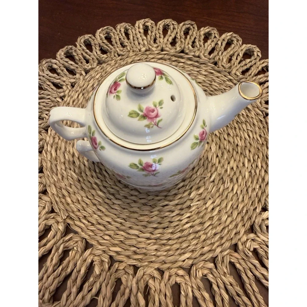 Staffordshire Tea for One Set Pink Roses Bone China Made in England Gold Trim